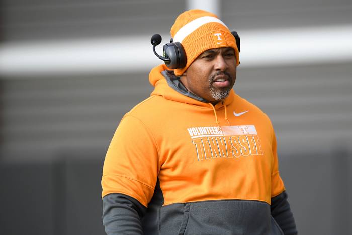 Tennessee Volunteers RB coach Jerry Mack during spring practice. (Photo by Calvin Mattheis of the News Sentinel)